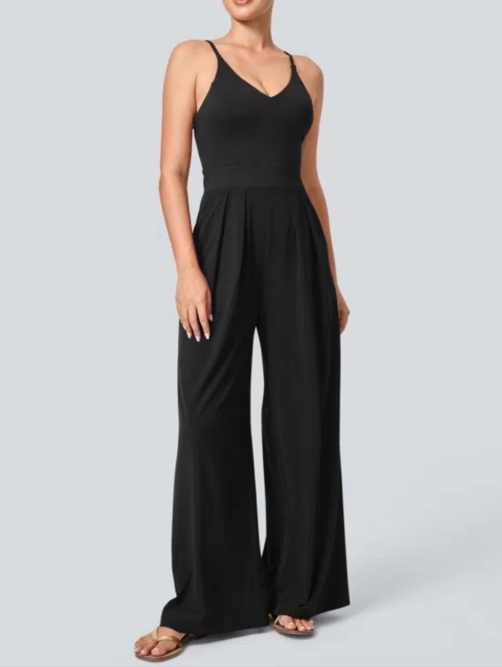 M • Halara • Breezeful Backless Side Invisible Zipper Pocket Wide Leg Jumpsuit